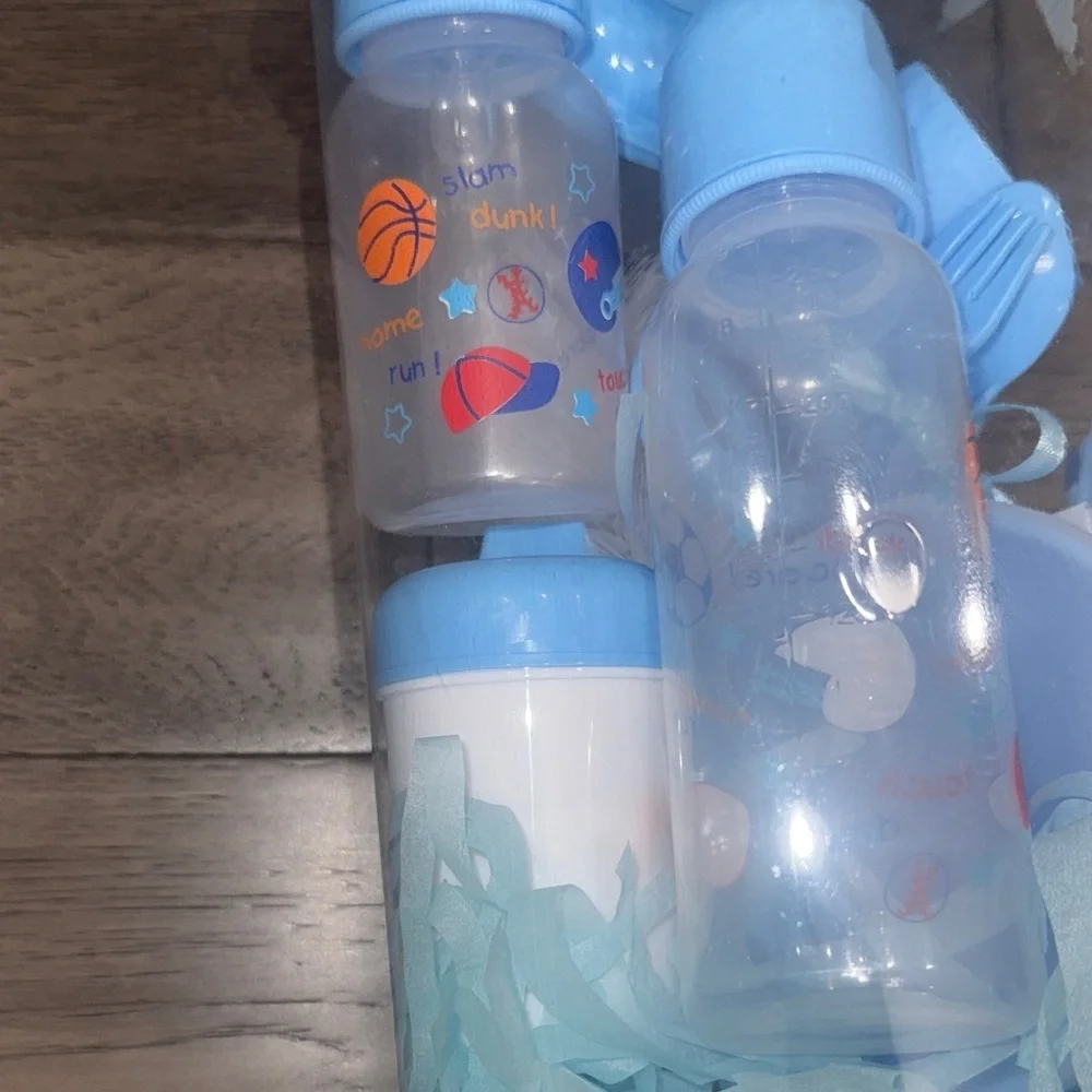 New Giant Baby bottle Gift Set with Blue Accessories for baby boy